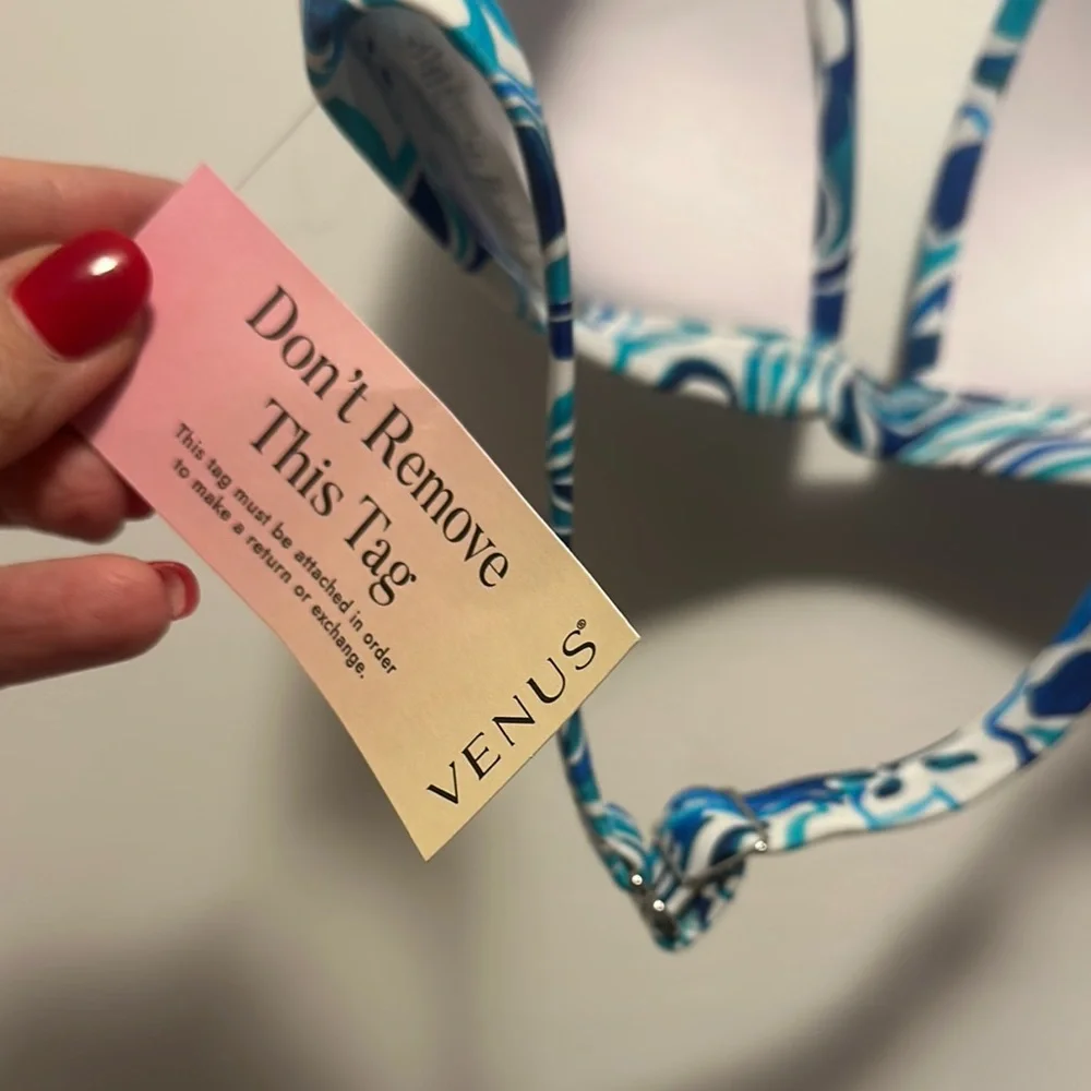 NWT. Vibrant Blue and Green Swirl Bikini Top - Picture 3 of 4